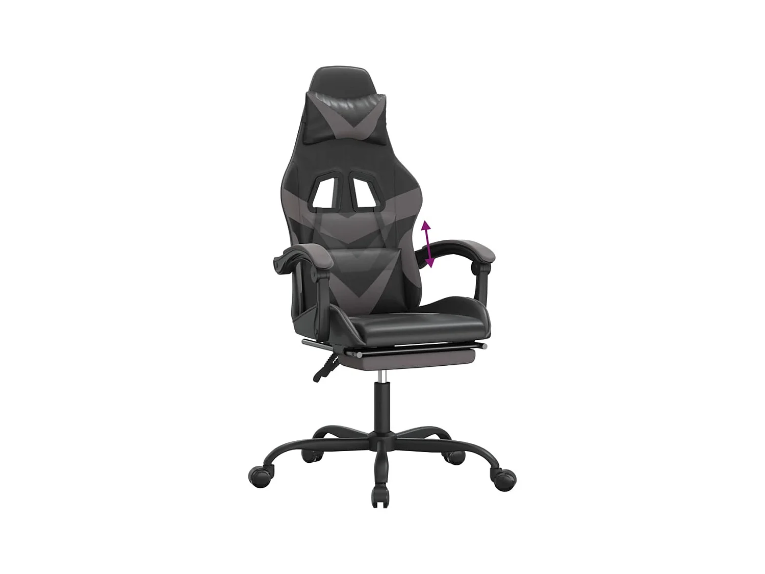 Chaise de jeu avec repose-pied Noir et gris Similicuir