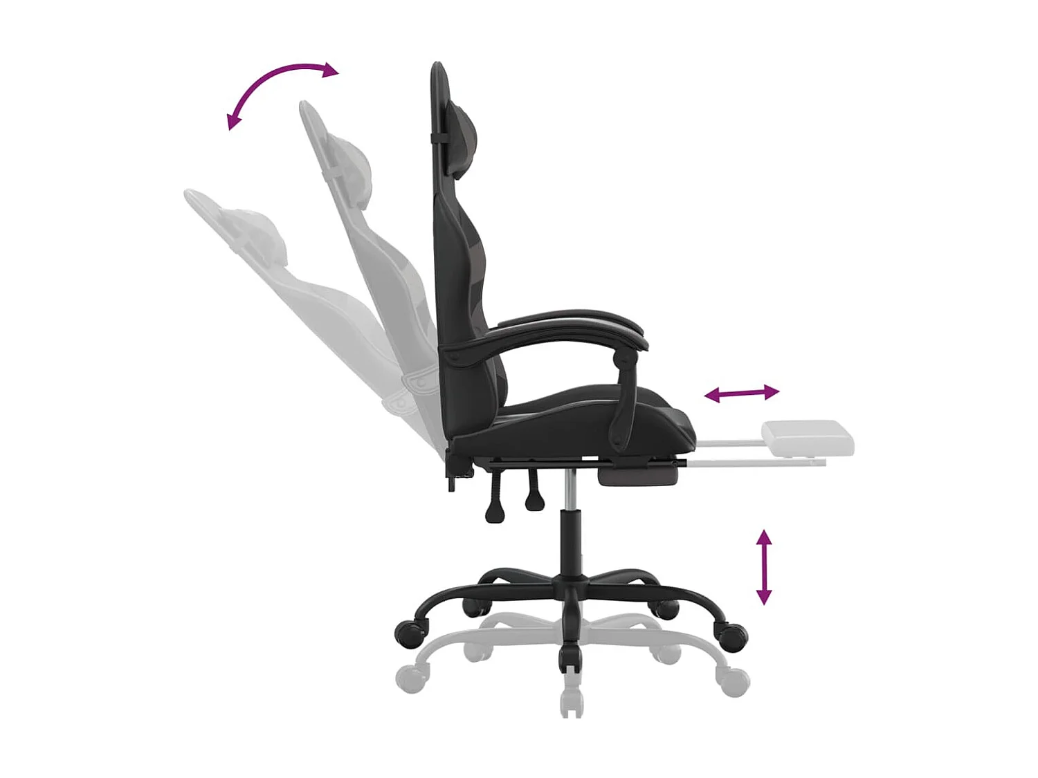 Gamestoel met voetensteun kunstleer zwart en grijs