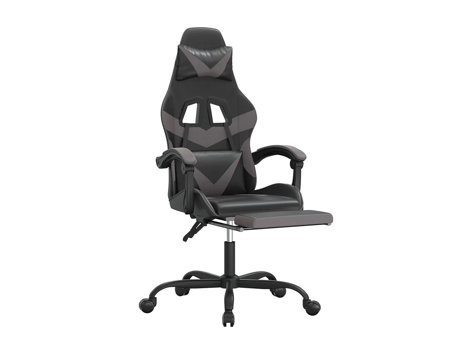 Gaming-Stuhl mit Fußstütze Schwarz und Grau Kunstleder