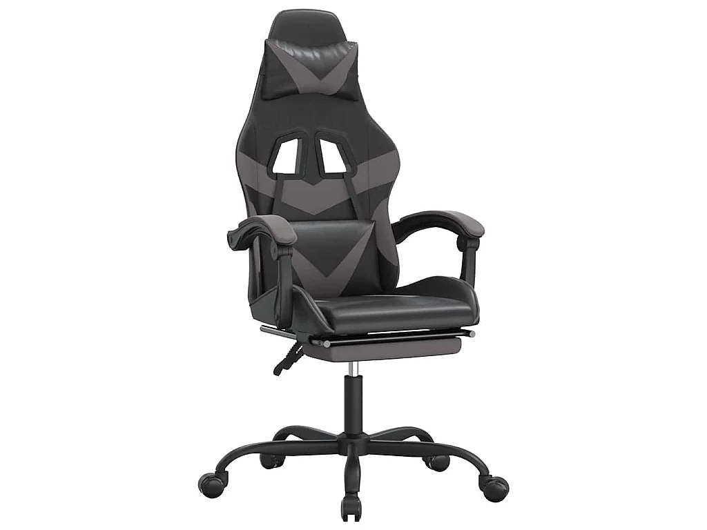 Chaise de jeu avec repose-pied Noir et gris Similicuir