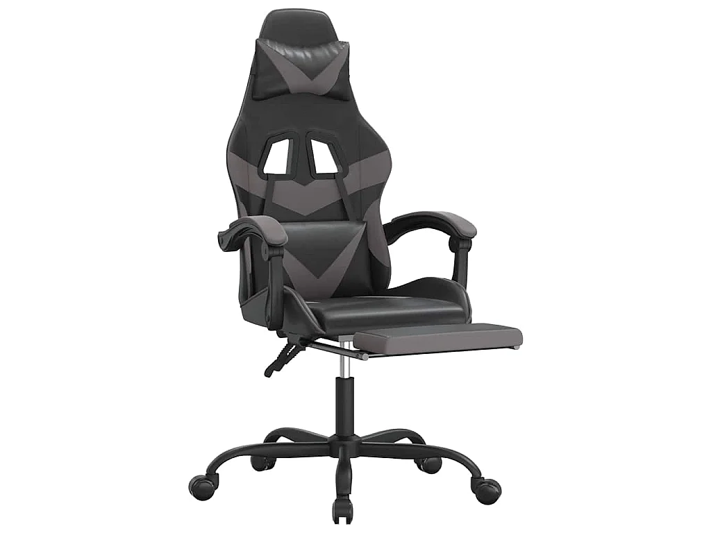 Chaise de jeu avec repose-pied Noir et gris Similicuir