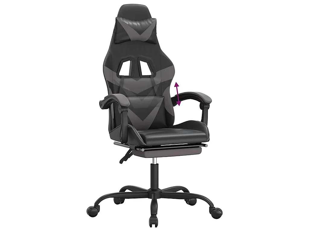 Chaise de jeu avec repose-pied Noir et gris Similicuir