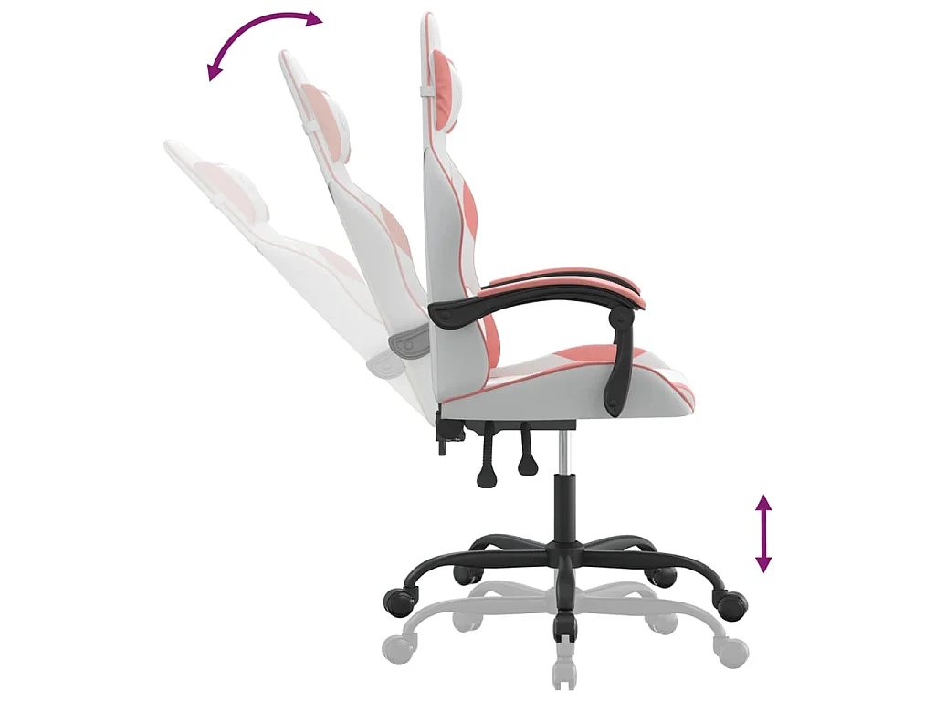Cadeira gaming couro artificial branco e rosa
