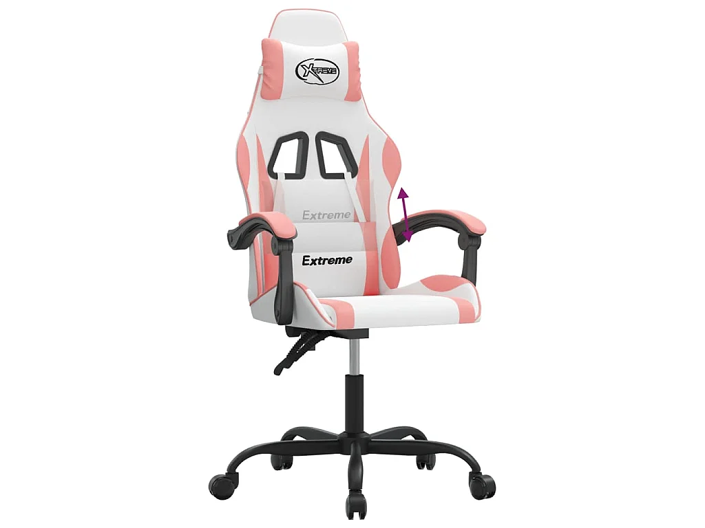 Cadeira gaming couro artificial branco e rosa