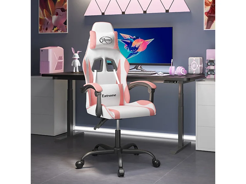 Gamestoel kunstleer wit en roze