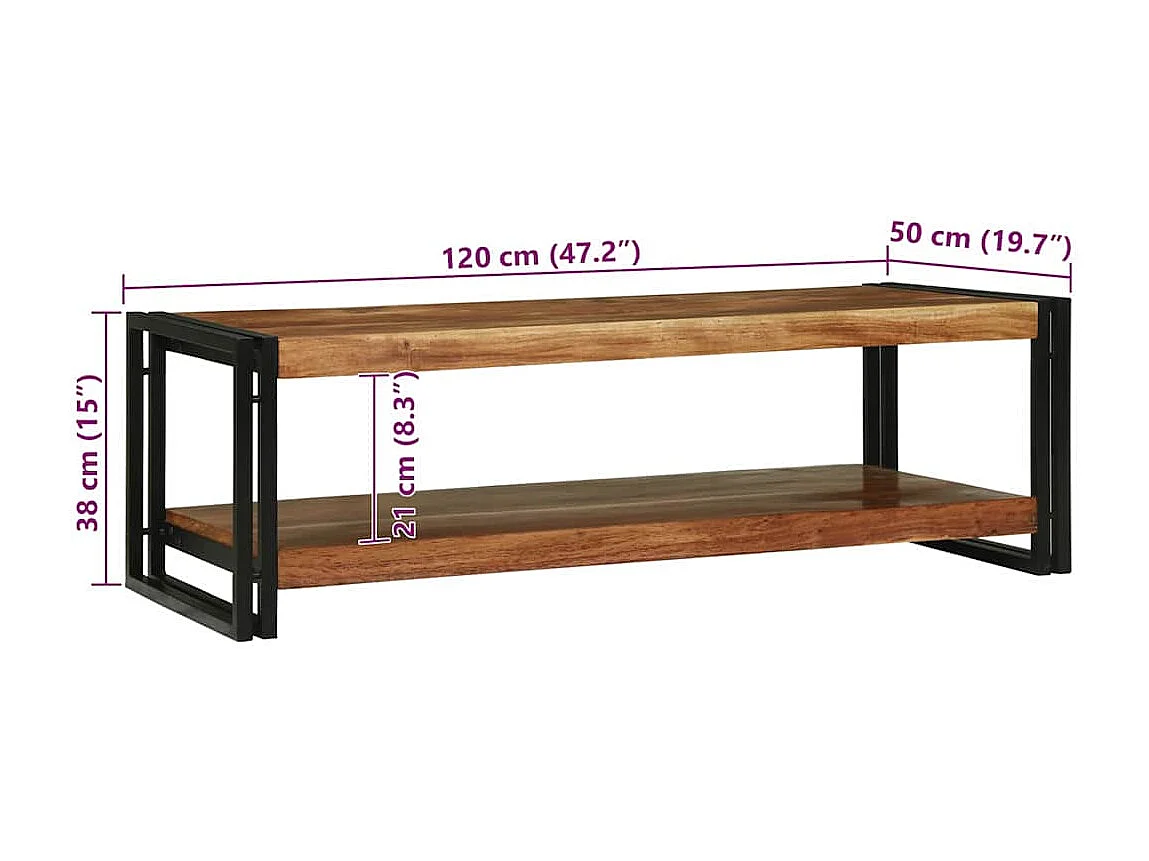 Mesa de Café Marrón 120 x 50 x 38 cm Madera de Acacia Sólida