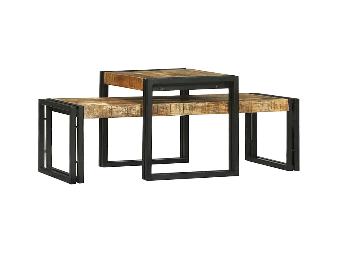 Table basse 2 pcs Marron bois de manguier massif