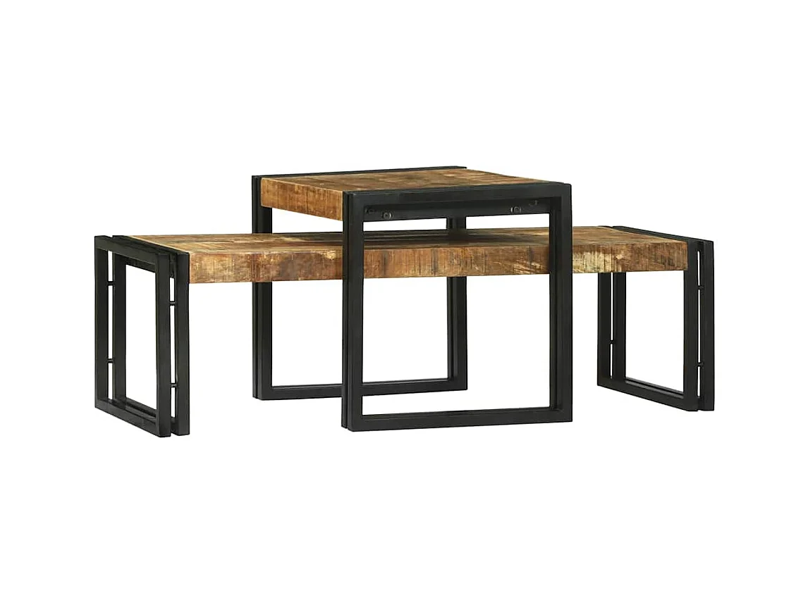 Table basse 2 pcs Marron bois de manguier massif