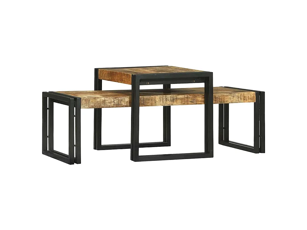 Table basse 2 pc Marron 48 x 40 x 40 cm Bois de mangue massif