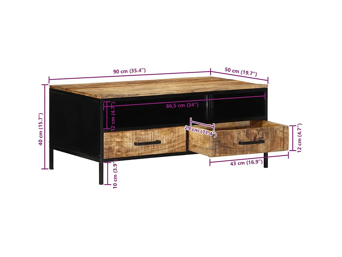 Table basse Marron 90 x 50 x 40 cm Bois de manguier massif
