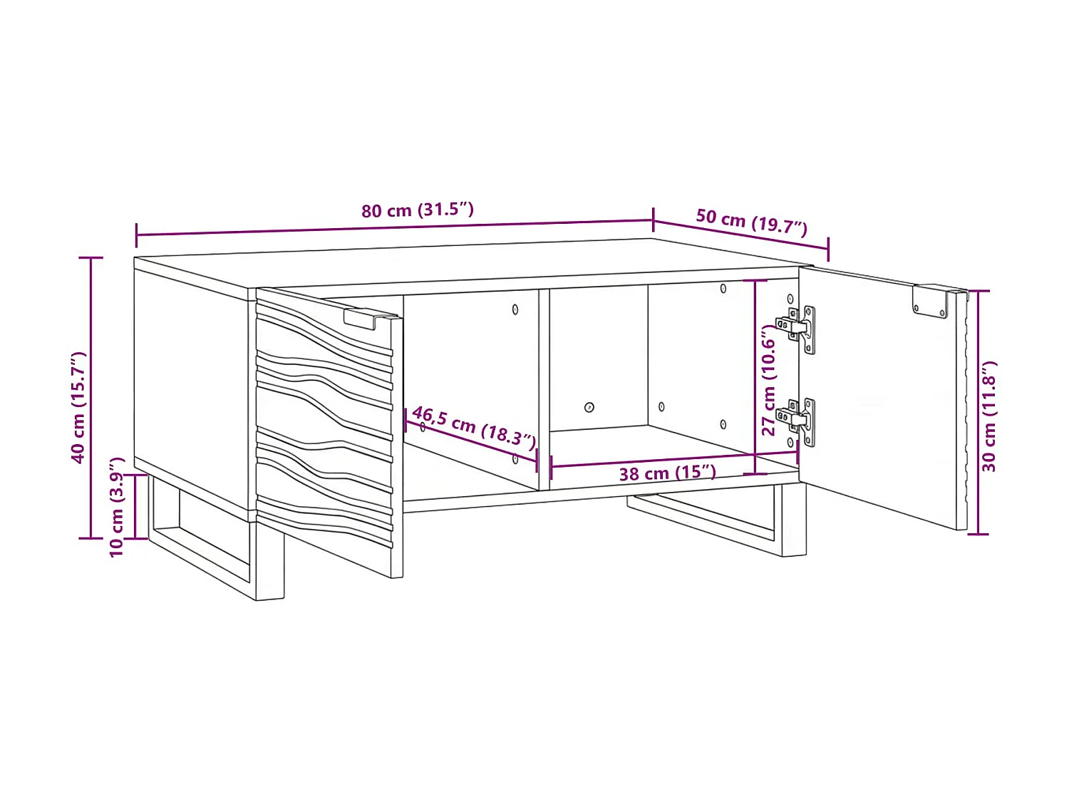 Table basse Marron et Noir 80 x 50 x 40 cm Bois d'acacia massif