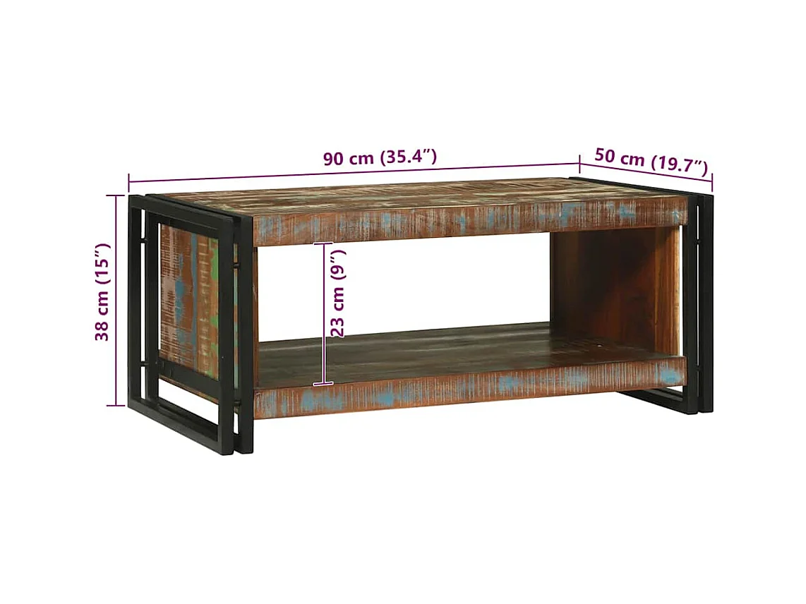 Table basse Marron 90 x 50 x 38 cm bois de récupération massif