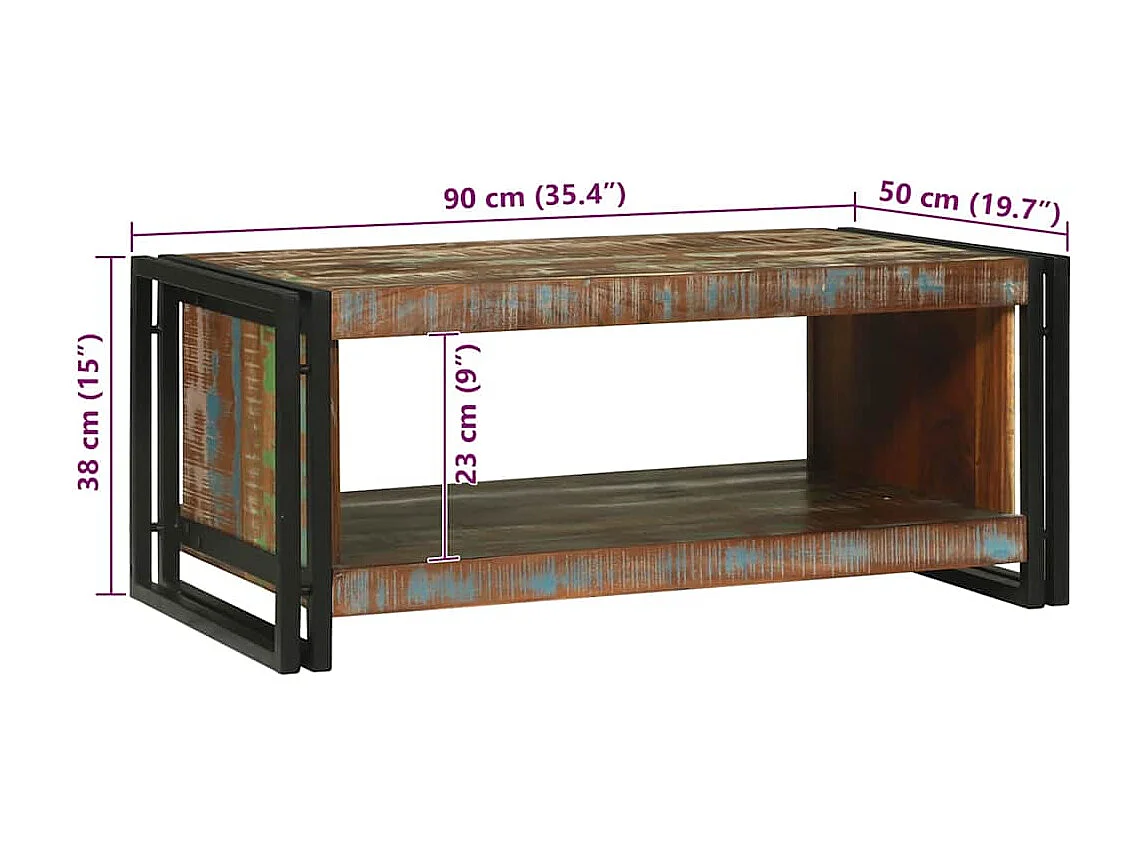 Tavolino da salotto 90 x 50 x 38 cm legno massello di riciclo