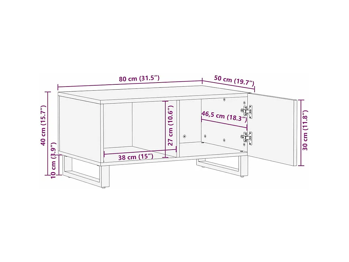 Table basse Marron et Noir 80 x 50 x 40 cm