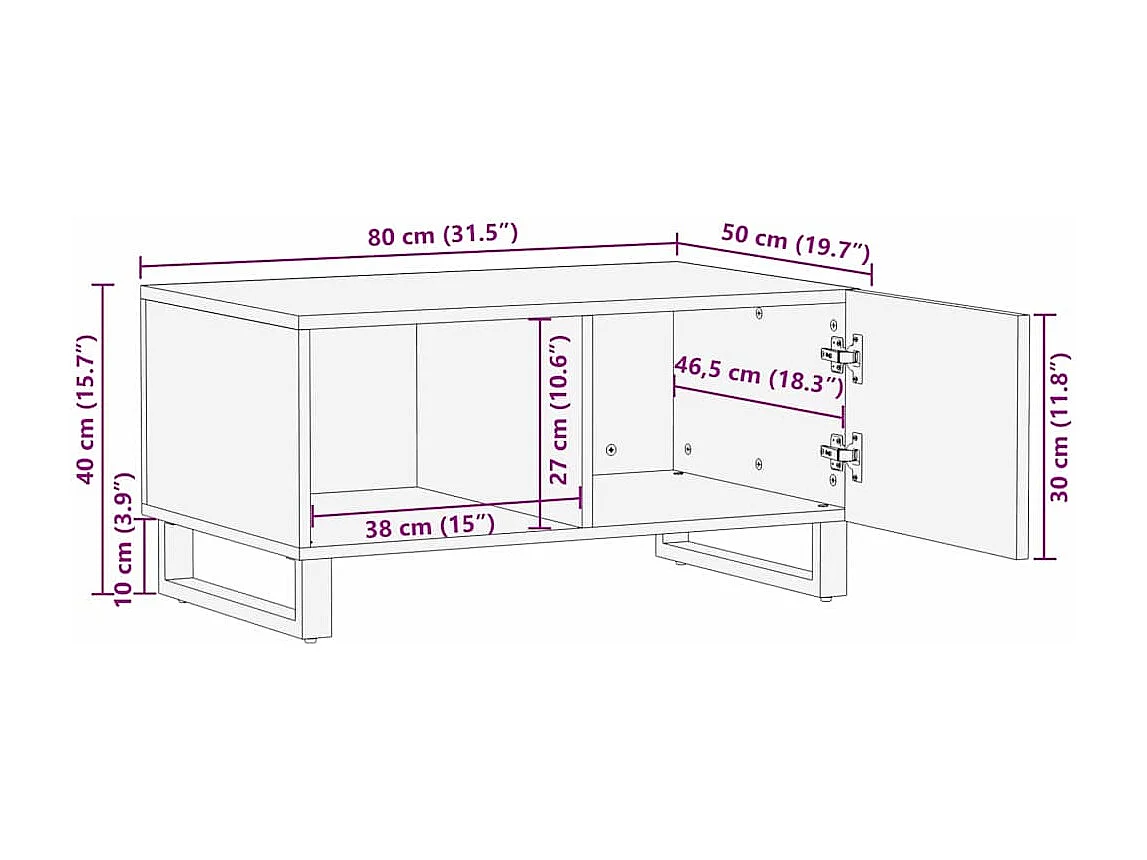 Couchtisch Braun und Schwarz 80 x 50 x 40 cm Massivholz Akazie