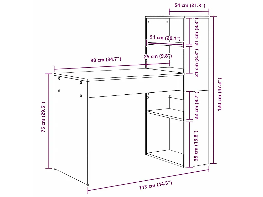 Bureau Chêne noir 113 x 54 x 120 cm Bois d'ingénierie
