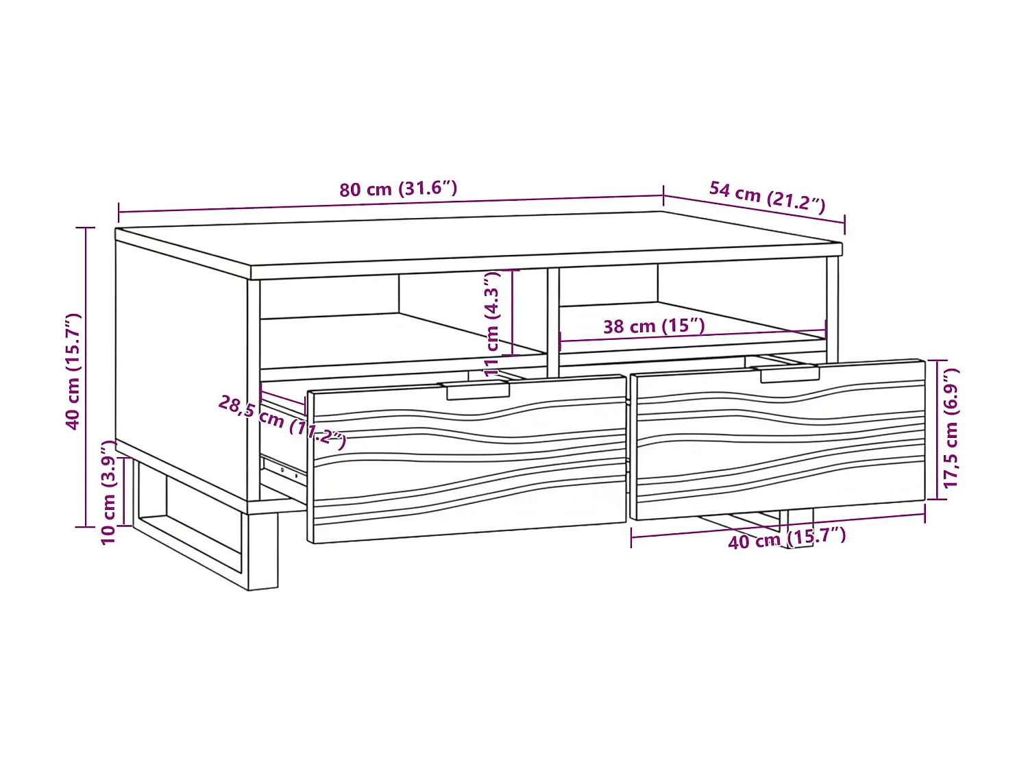 Table basse Marron et Noir 80 x 54 x 40 cm Bois d'acacia massif