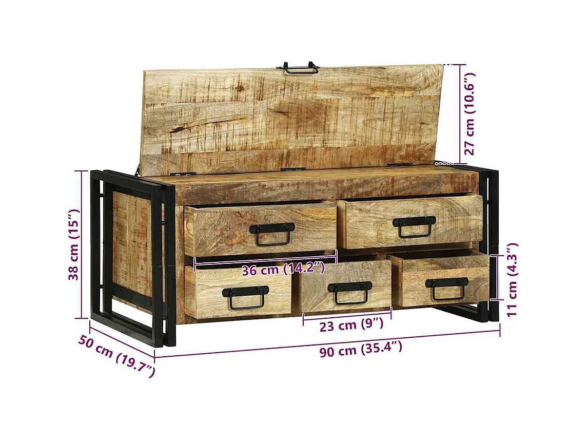 Table basse Marron 90 x 50 x 38 cm Bois de manguier brut massif