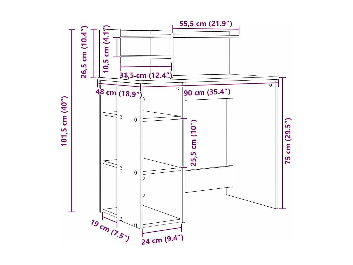 Bureau Gris Sonoma 90 x 48 x 101,5 cm Bois d'ingénierie