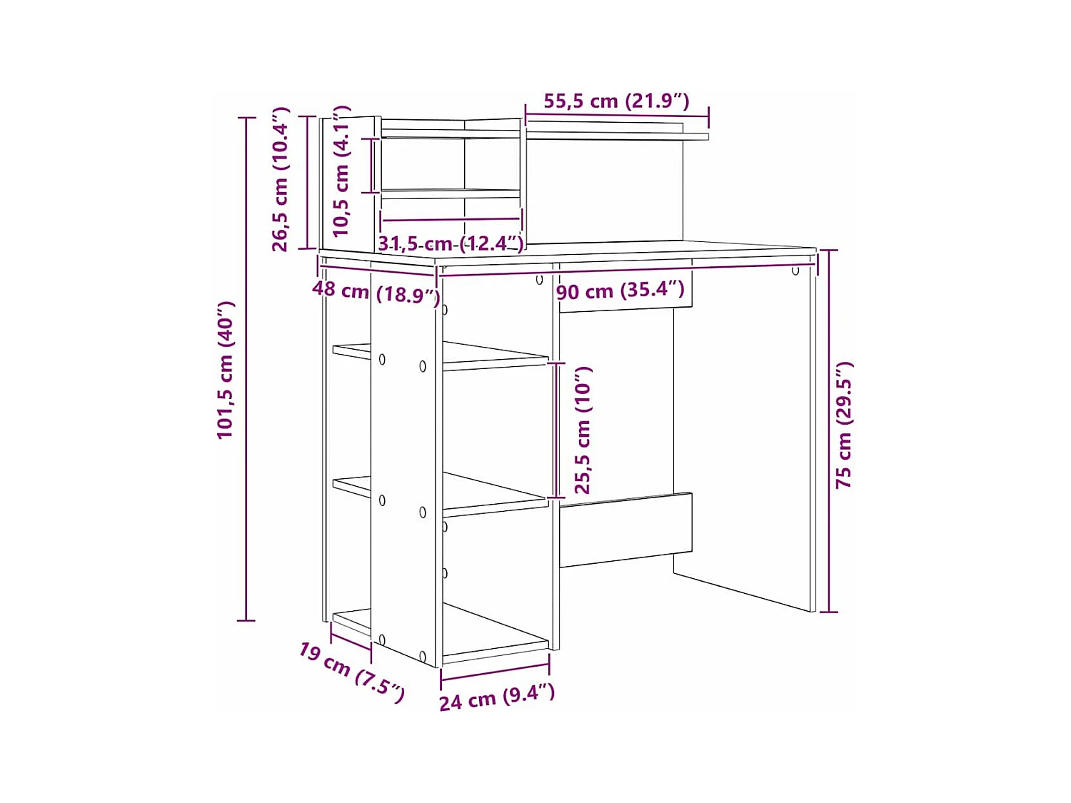 Bureau avec rangement Sonoma gris 90 x 48 x 101,5 cm