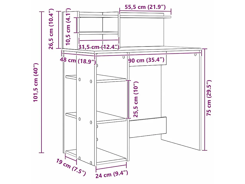 Bureau Gris Sonoma 90 x 48 x 101,5 cm Bois d'ingénierie