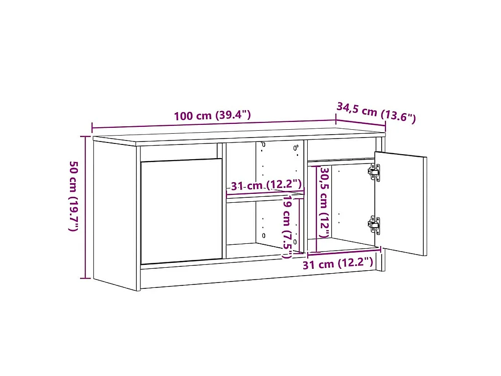 TV Eenheden 100 x 34 x 50 cm Bruin Bewerkt hout