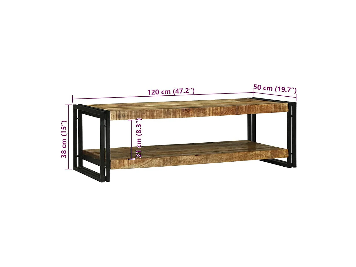 Table basse Marron 120 x 50 x 38 cm bois de manguier massif