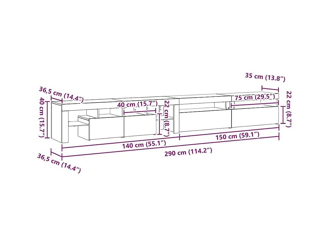 TV-Schränke 3 pcs Schwarz Eichen-Optik 290 x 36,5 x 40 cm