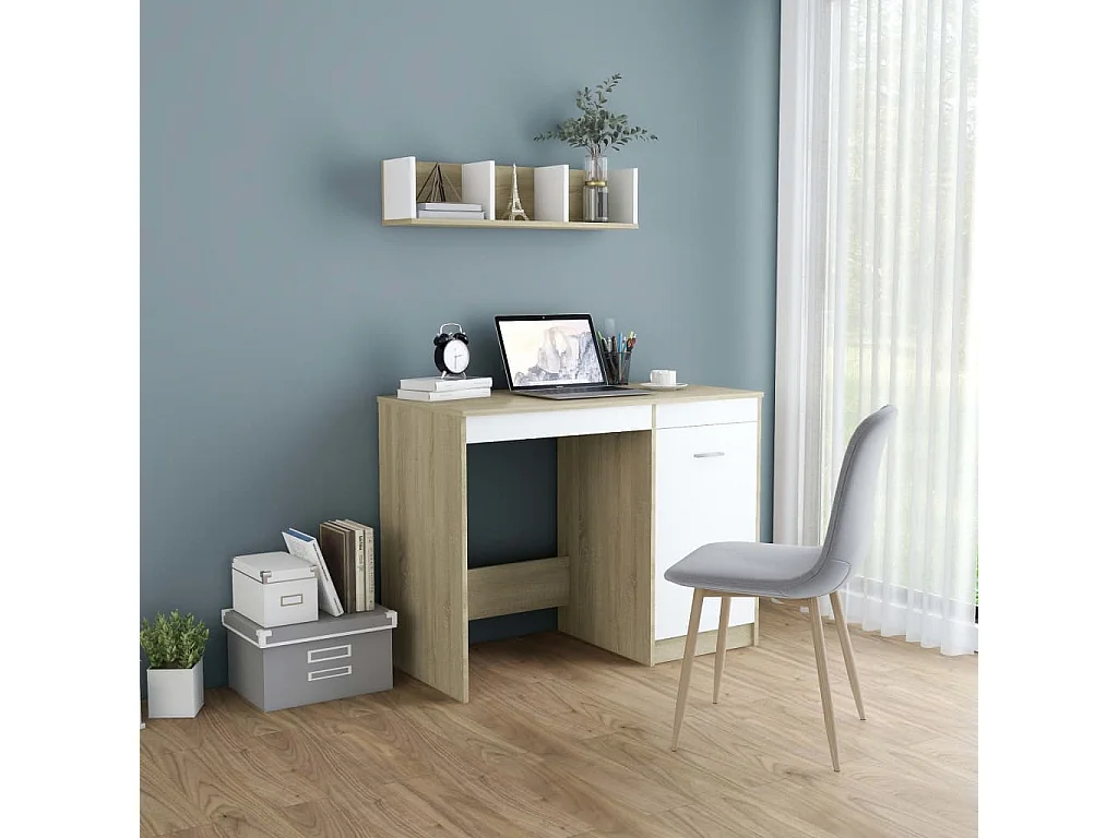 Bureau Blanc et chêne sonoma 100x50x76 cm Aggloméré
