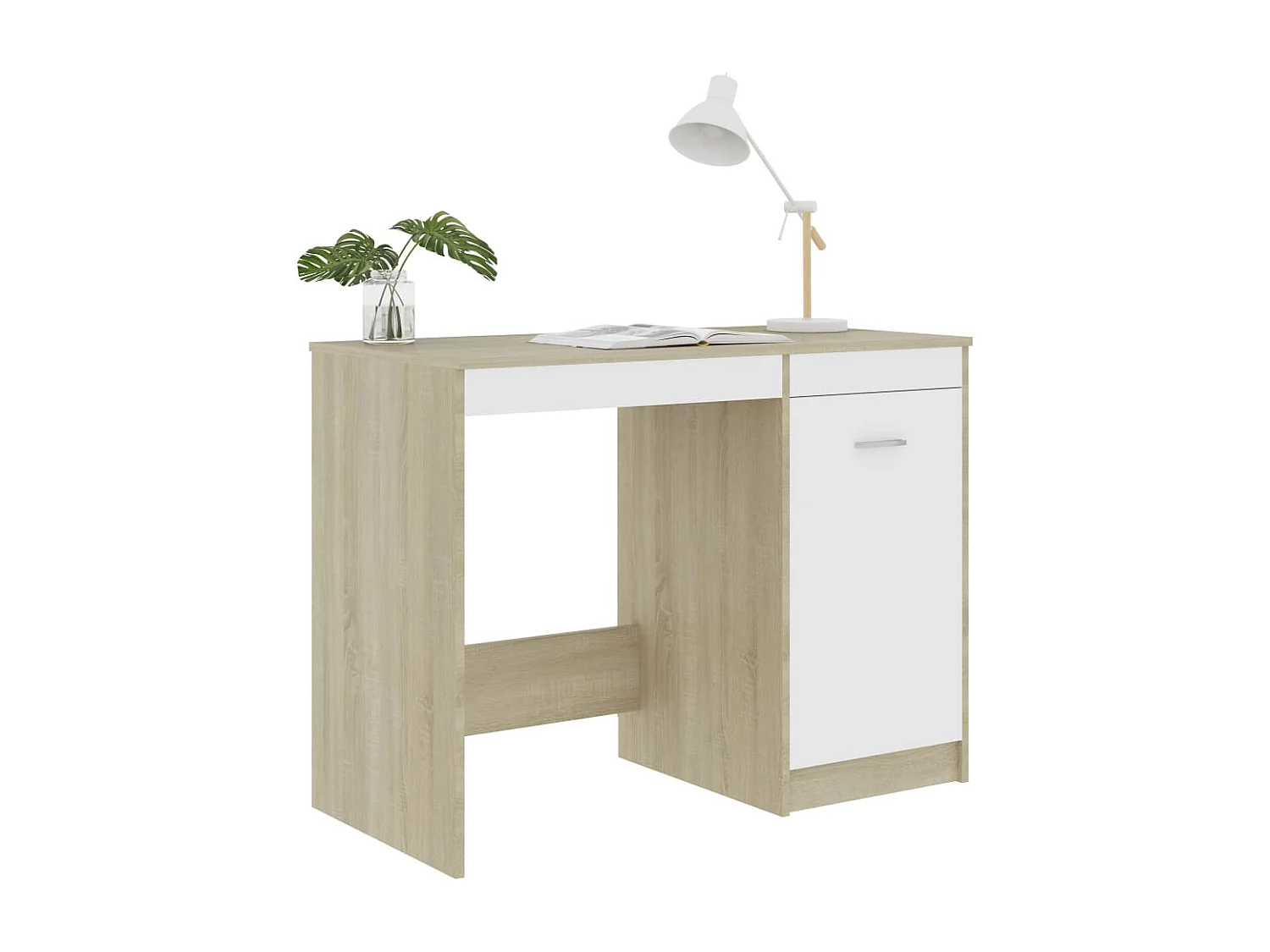 Bureau Blanc et chêne sonoma 100x50x76 cm Aggloméré