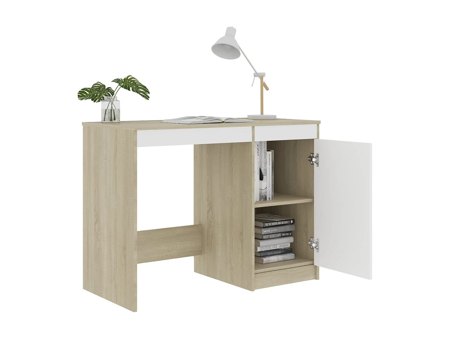 Bureau Blanc et chêne sonoma 100x50x76 cm Aggloméré