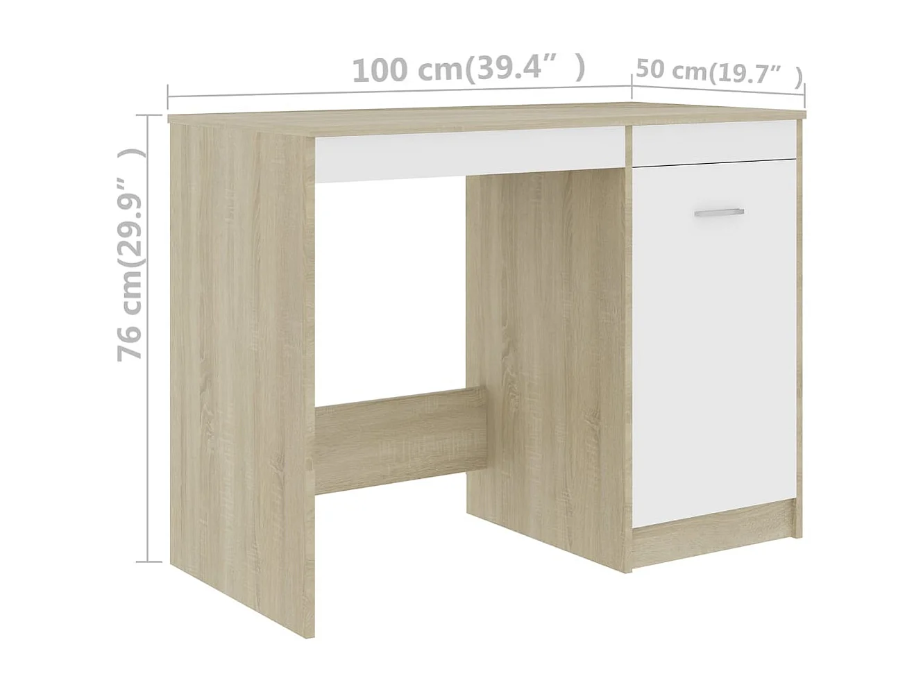 Bureau Blanc et chêne sonoma 100x50x76 cm Aggloméré