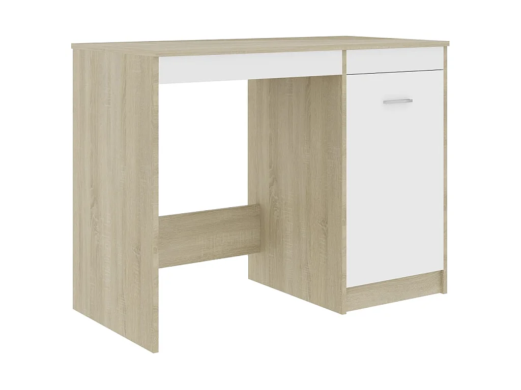 Scrivania Bianca e Rovere Sonoma 100x50x76 cm Legno Multistrato