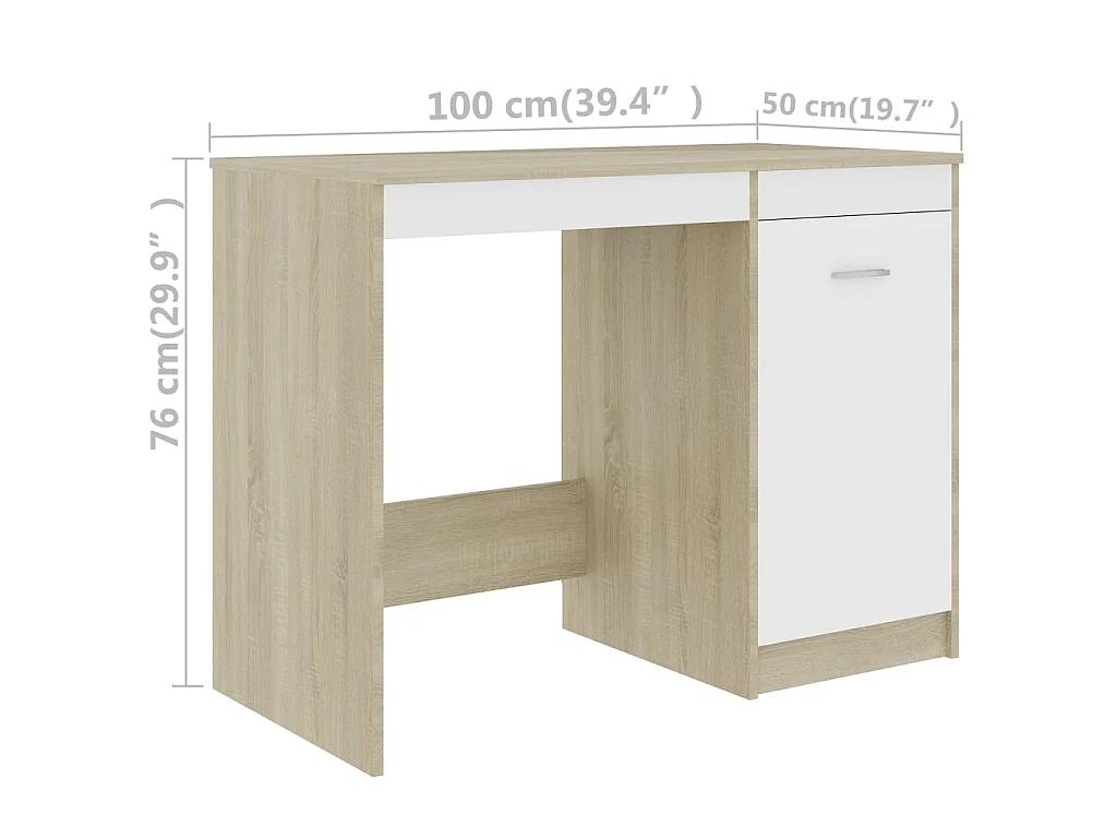 Scrivania Bianca e Rovere Sonoma 100x50x76 cm Legno Multistrato