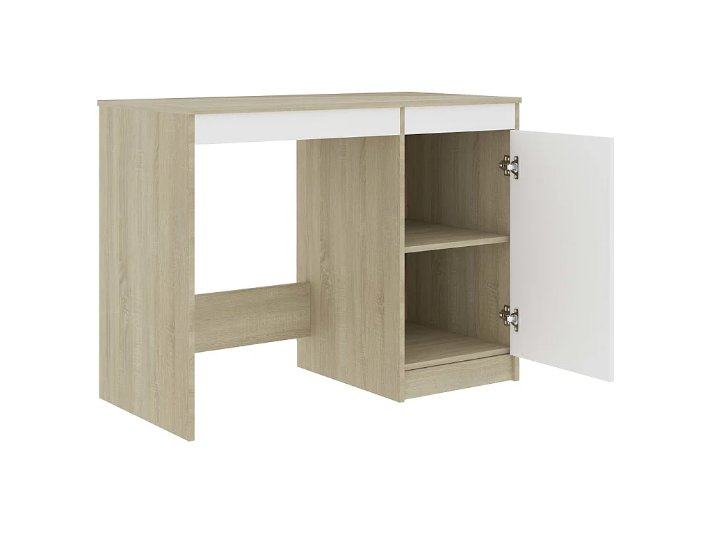 Scrivania Bianca e Rovere Sonoma 100x50x76 cm Legno Multistrato