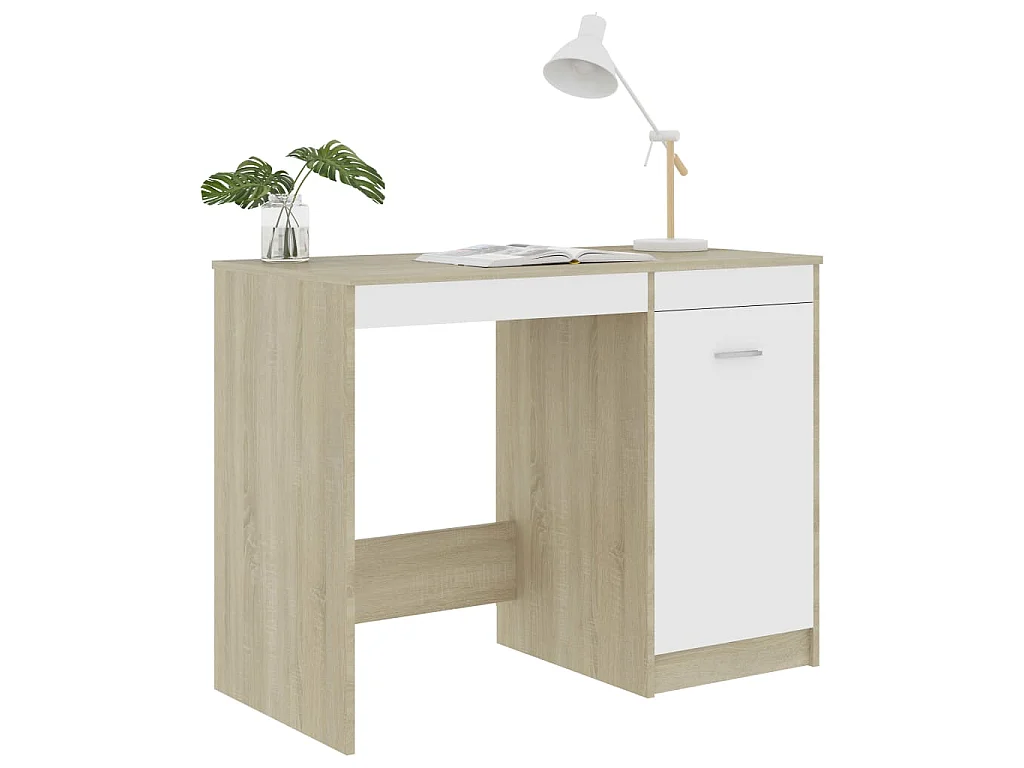 Scrivania Bianca e Rovere Sonoma 100x50x76 cm Legno Multistrato