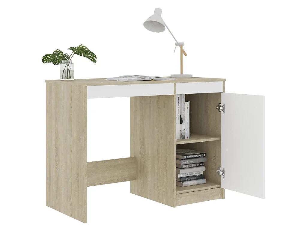Scrivania Bianca e Rovere Sonoma 100x50x76 cm Legno Multistrato