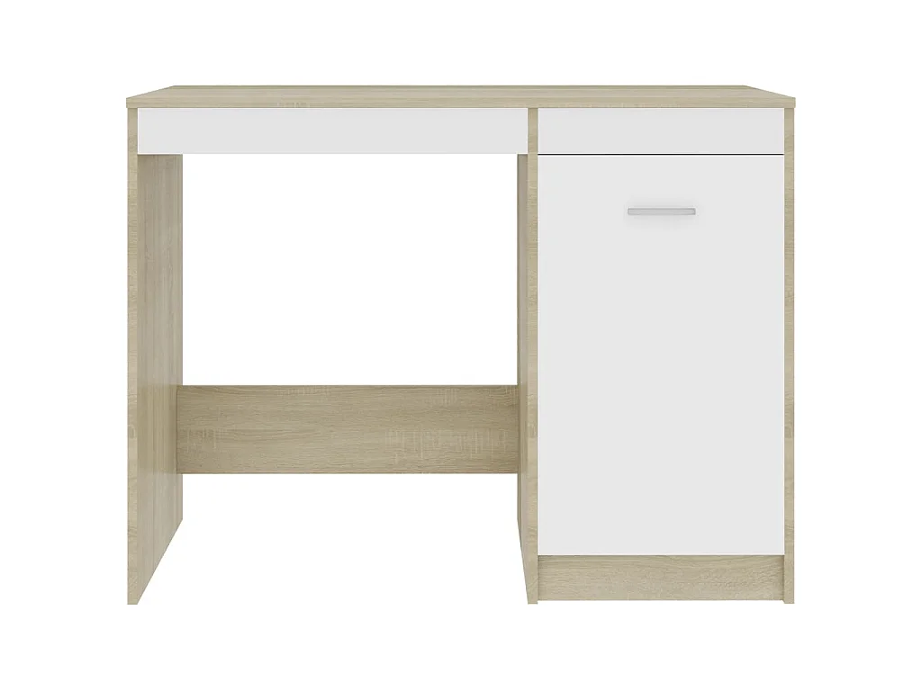 Scrivania Bianca e Rovere Sonoma 100x50x76 cm Legno Multistrato