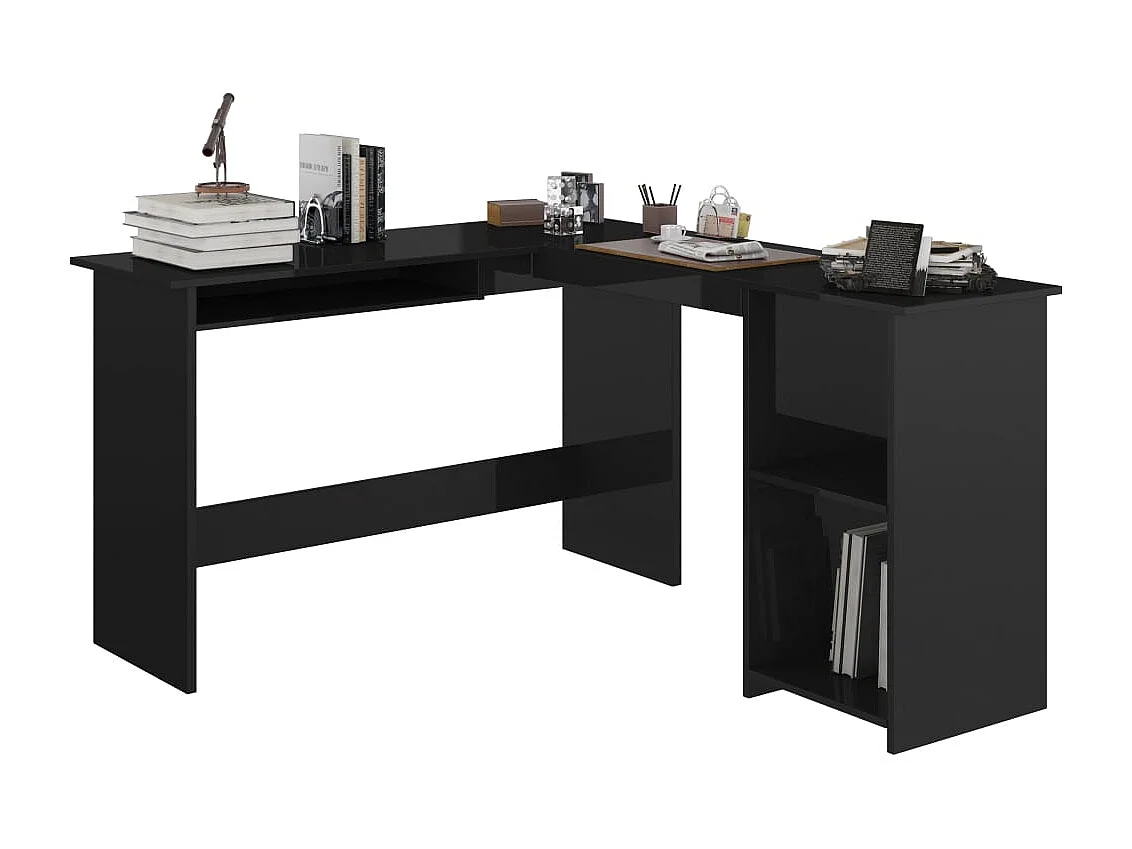 Eckschreibtisch in L-Form Hochglanz-Schwarz 120×140×75 cm