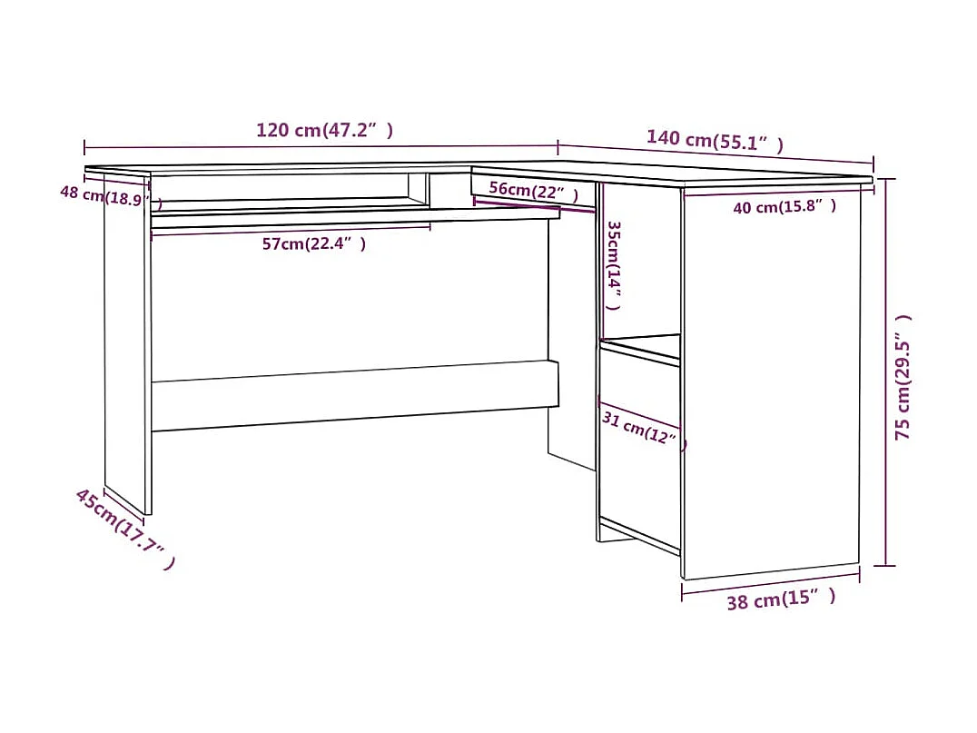 Eckschreibtisch in L-Form Hochglanz-Schwarz 120×140×75 cm