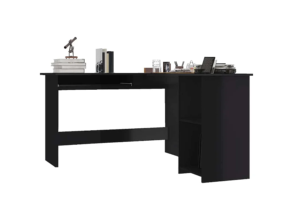 Scrivania Angolare a L Nero Lucido 120x140x75cm Multistrato
