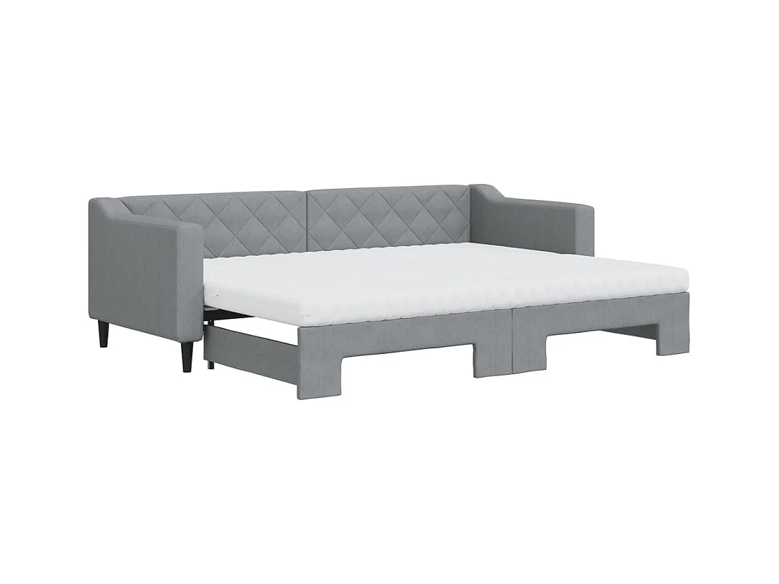 Lit de jour avec gigogne et matelas gris clair 80x200 cm tissu