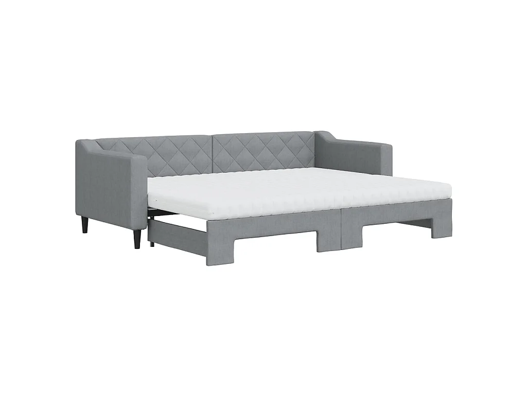 Lit de jour avec gigogne et matelas gris clair 80x200 cm tissu