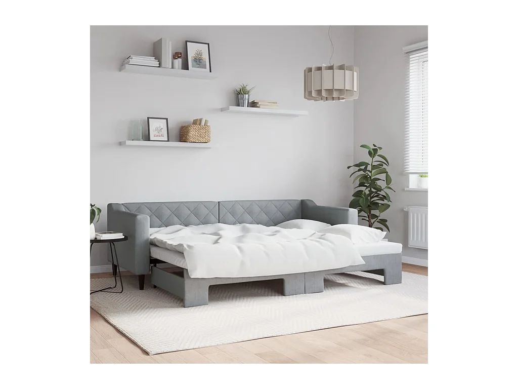 Divano Letto con Letto Estraibile Grigio Chiaro 80x200 Tessuto