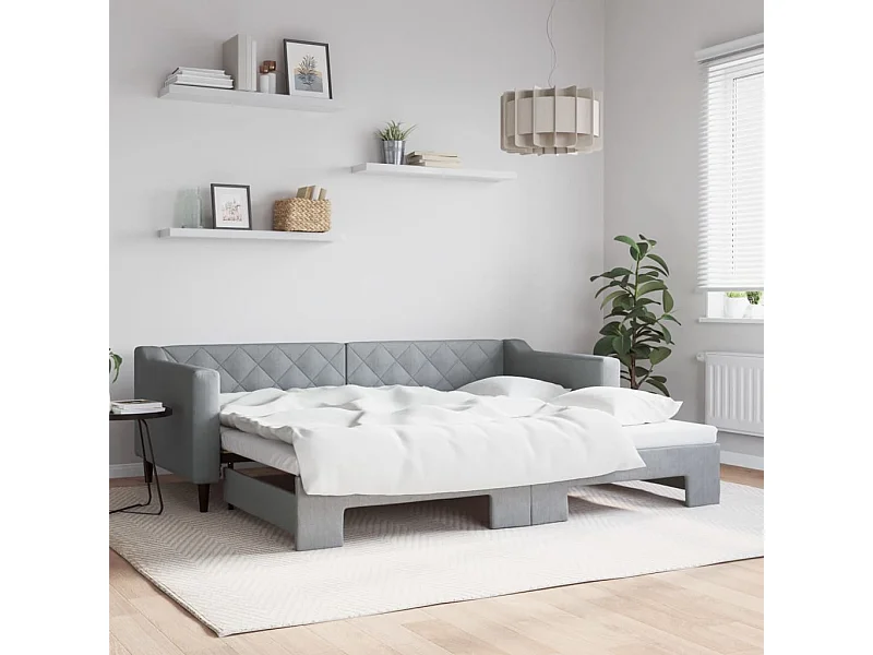 Divano Letto con Letto Estraibile Grigio Chiaro 90x200 Tessuto
