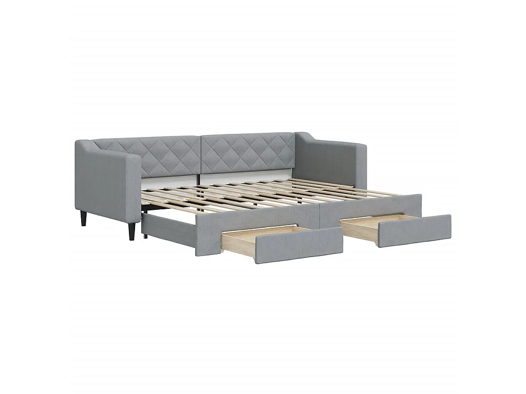 Divano Letto Estraibile Cassetti Grigio Chiaro 80x200cm Tessuto
