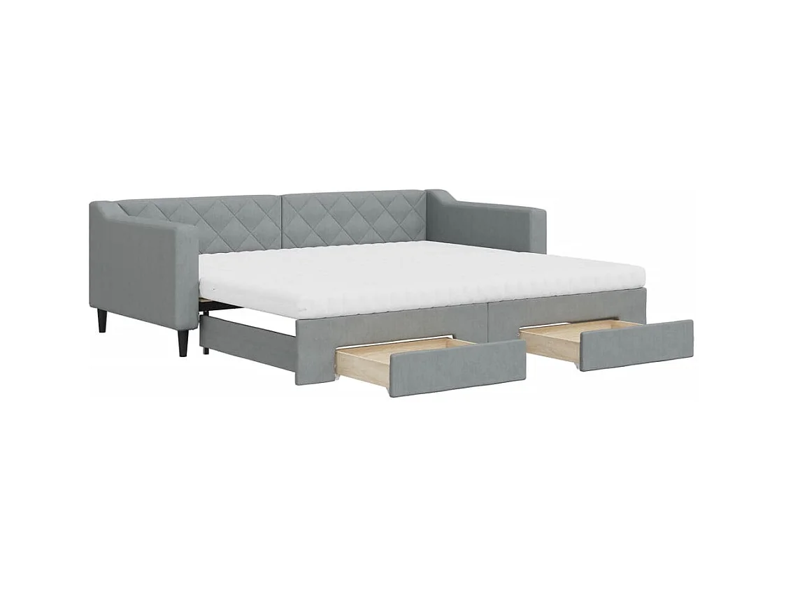 Lit de jour avec gigogne et tiroirs gris clair 90x200 cm tissu