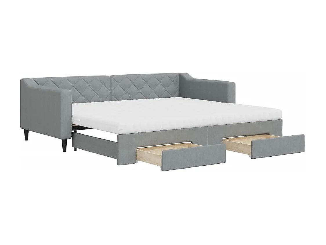Lit de jour avec gigogne et tiroirs gris clair 90x200 cm tissu