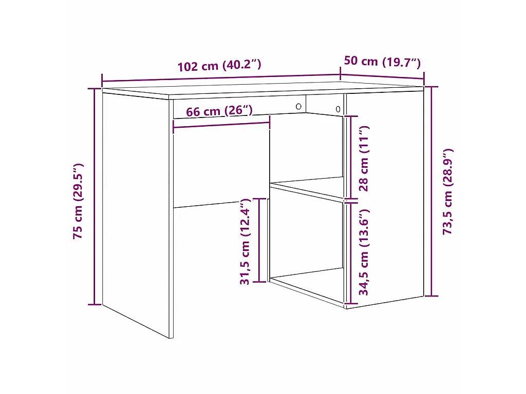 Bureau d'angle avec tiroir Bois ancien 102 x 88 x 75 cm
