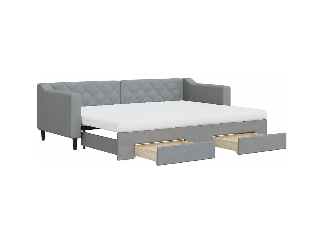 Lit de jour avec gigogne et tiroirs gris clair 80x200 cm tissu